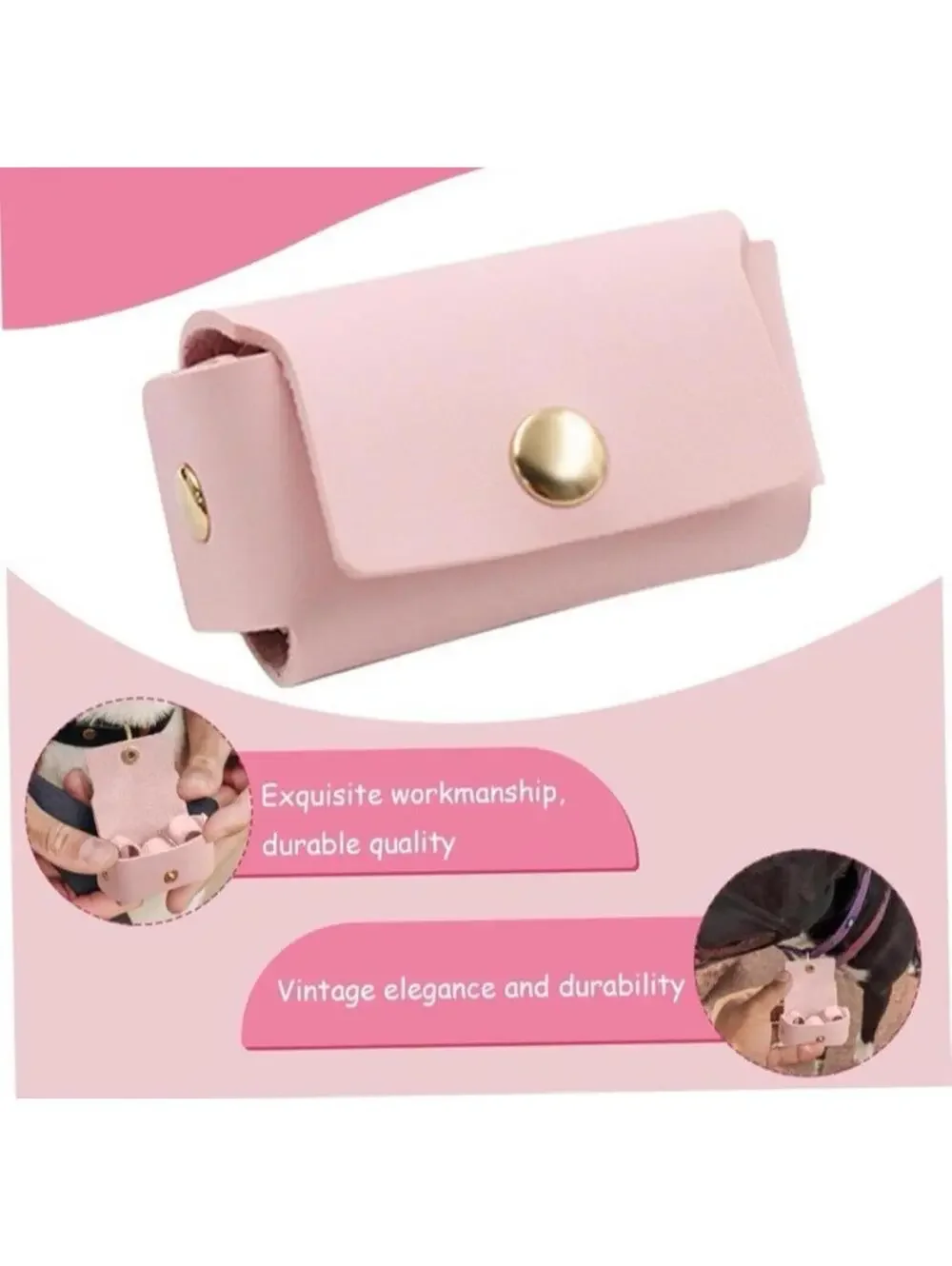 Ring Bag Holder for Dog Collar Wedding Proposal Pink PU Leather Clip-On